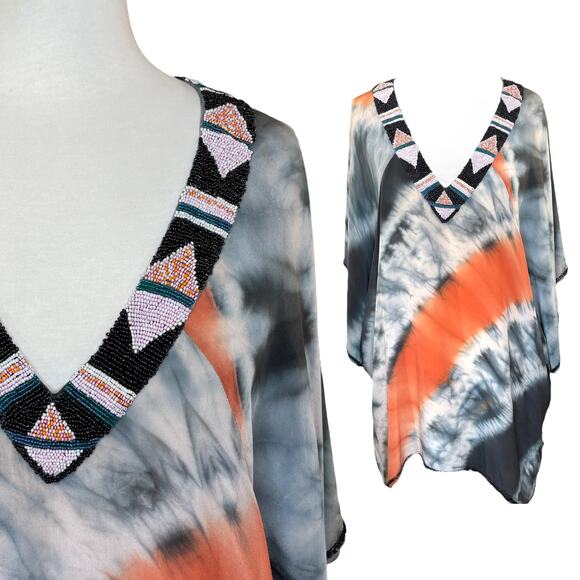 Chelsea Flower XS Tunic 100% Silk Beaded Oversized Top Resort Boho Quiet Luxury - Picture 13 of 13